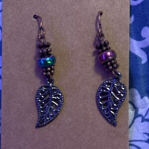 Leaf Design Earrings with Multicolor Beads